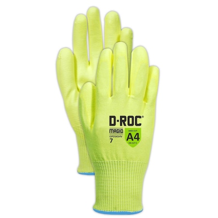 Magid Coated Gloves, Polyurethane, 4 Abrasion Level, Hi-Viz Yellow, 1 PR GPD545HV-7